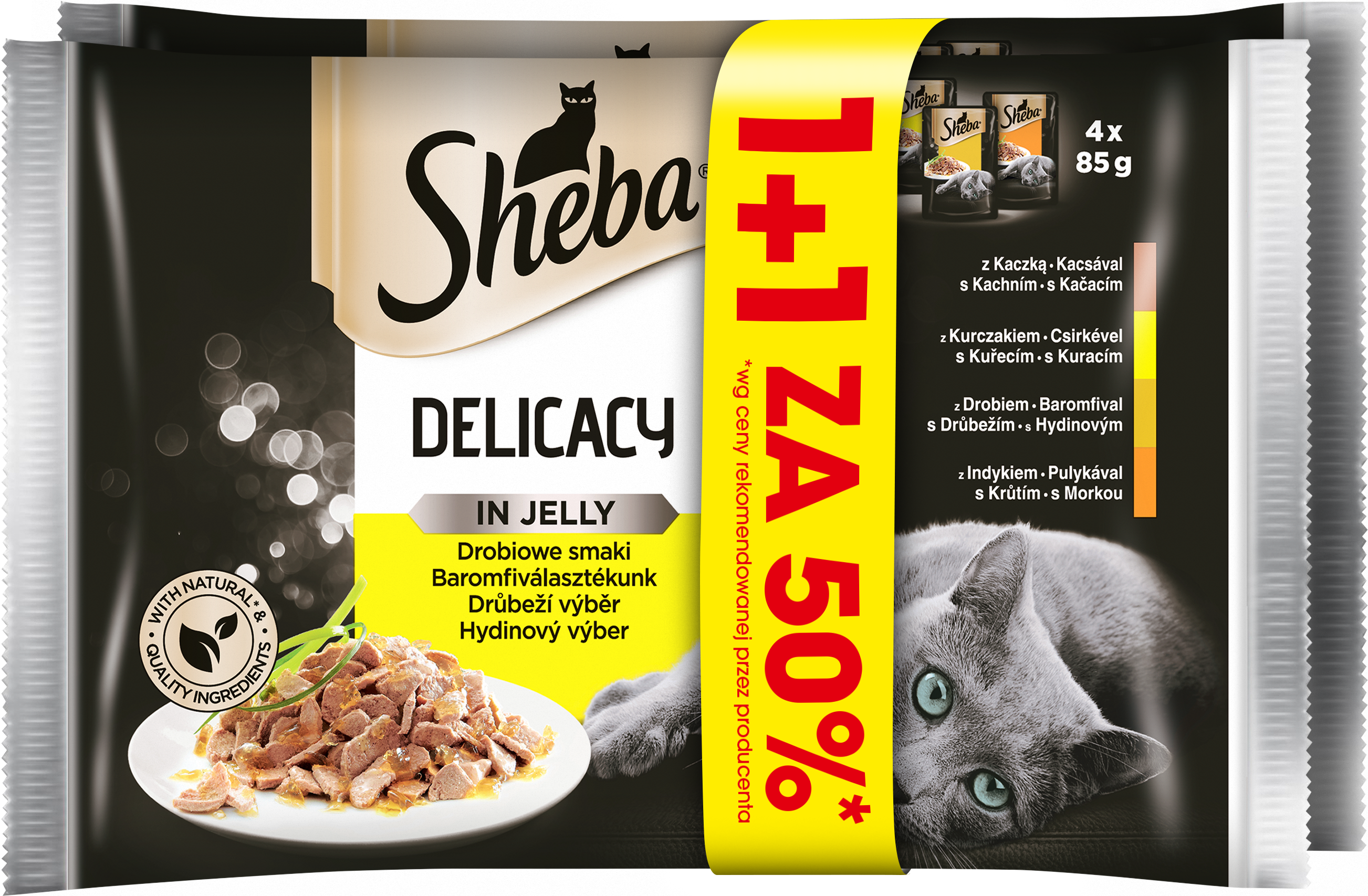 SHEBA Delicacy in Jelly Pokarm dla Kotów Delicacy in Jelly - Smaki Drobiowe (4 saszetki) 1 + 1 za 50% frisco.pl