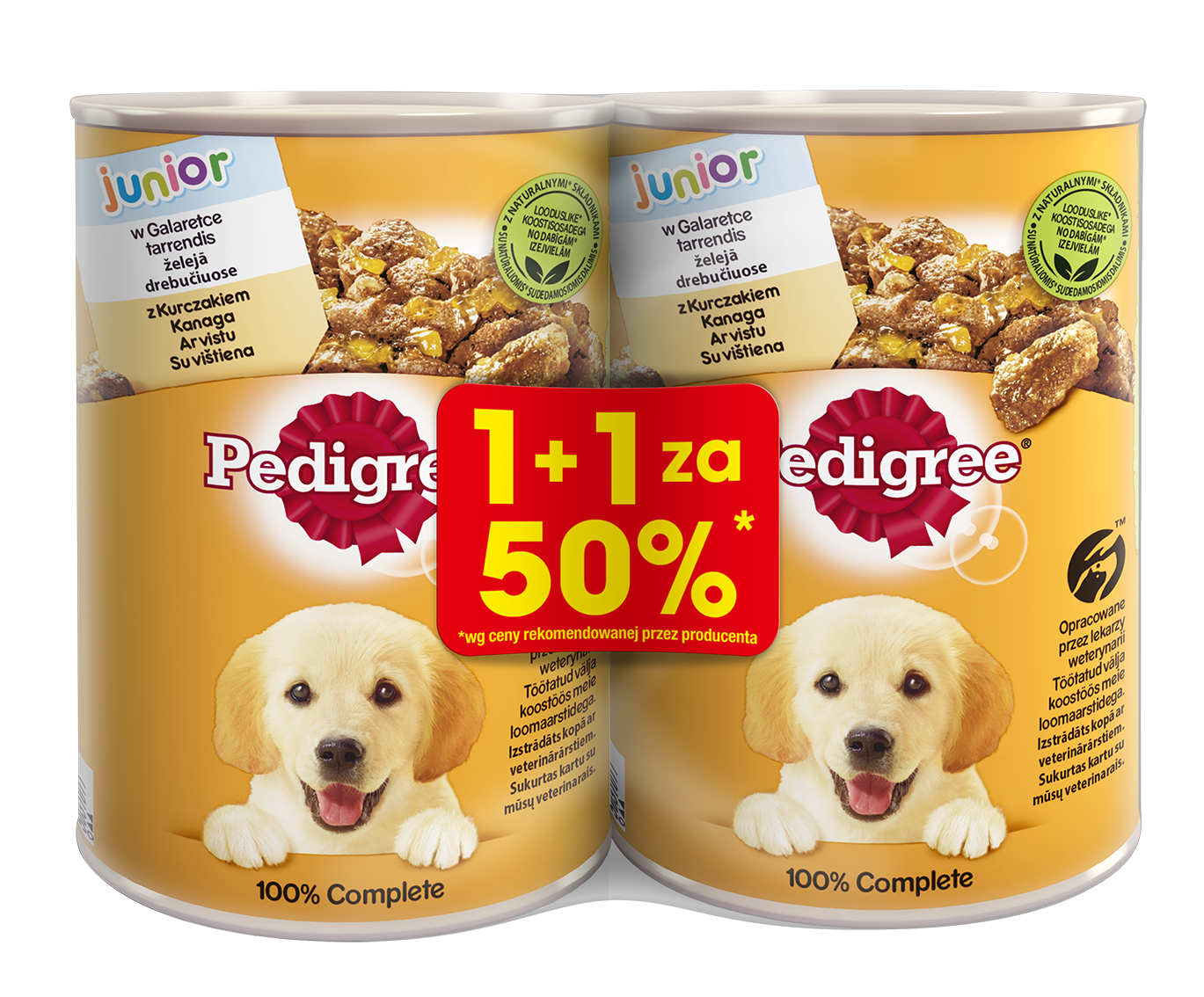 PEDIGREE Junior Pokarm dla Psów z Kurczakiem w Galaretce Puszka 1 + 1 za 50%