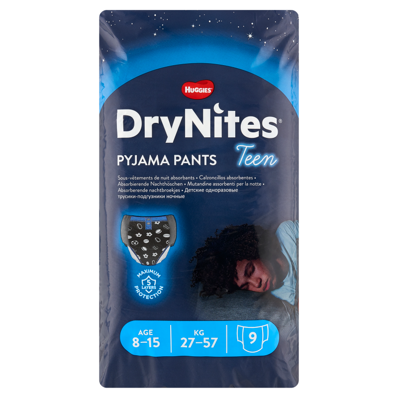 HUGGIES DryNites Jednorazowe majteczki na noc dla chłopców 8-15 lat 9 szt.