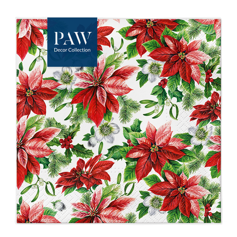PAW DECOR COLLECTION Serwetki z bibuły 3-warstwowej Glory Poinsettia