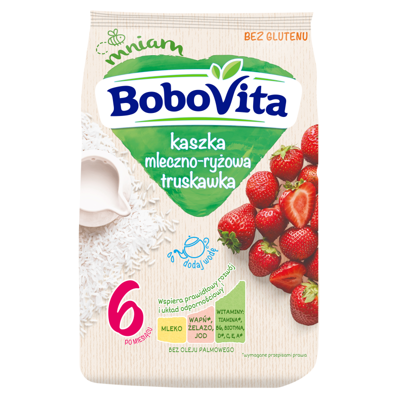 BOBOVITA Kaszka mleczno-ryżowa truskawka dla niemowląt po 6 miesiącu frisco.pl