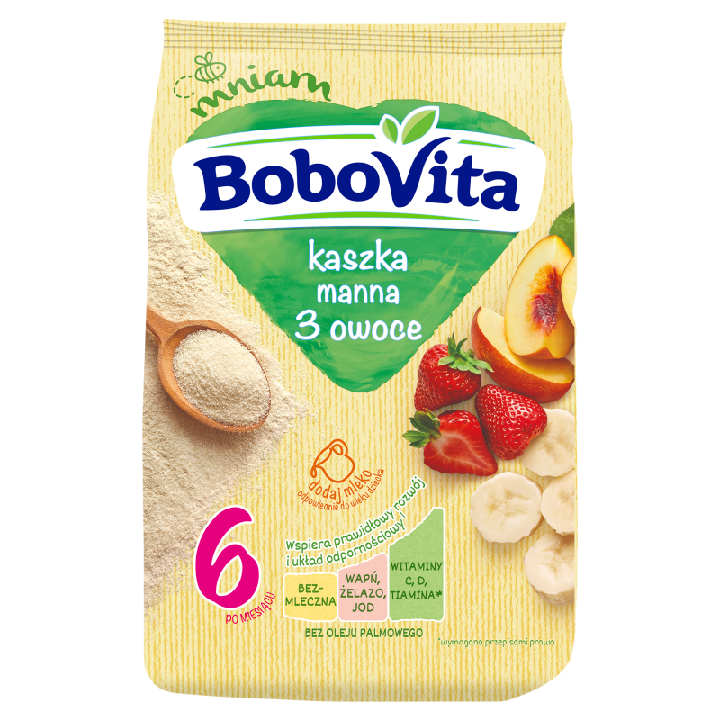 BOBOVITA Kaszka manna 3 owoce - po 6 miesiącu frisco.pl