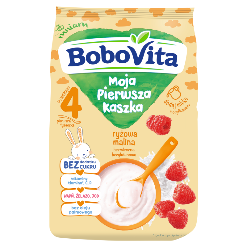 BOBOVITA Moja Pierwsza Kaszka ryżowa malina dla niemowląt po 4 miesiącu frisco.pl