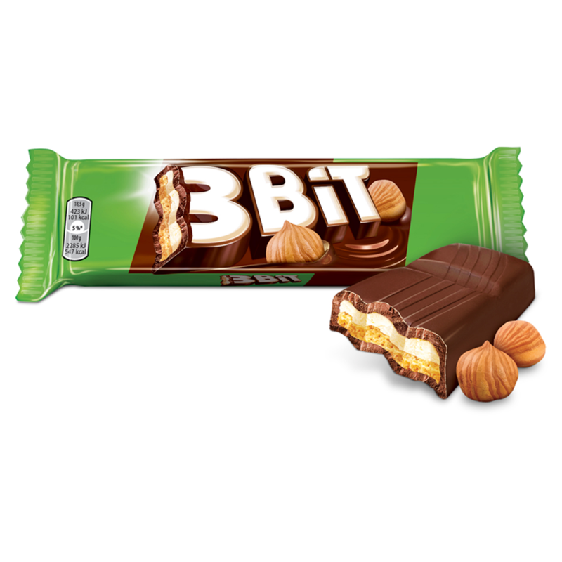 3 BIT Baton w czekoladzie mlecznej z nadzieniem o smaku orzechowym i herbatnikiem