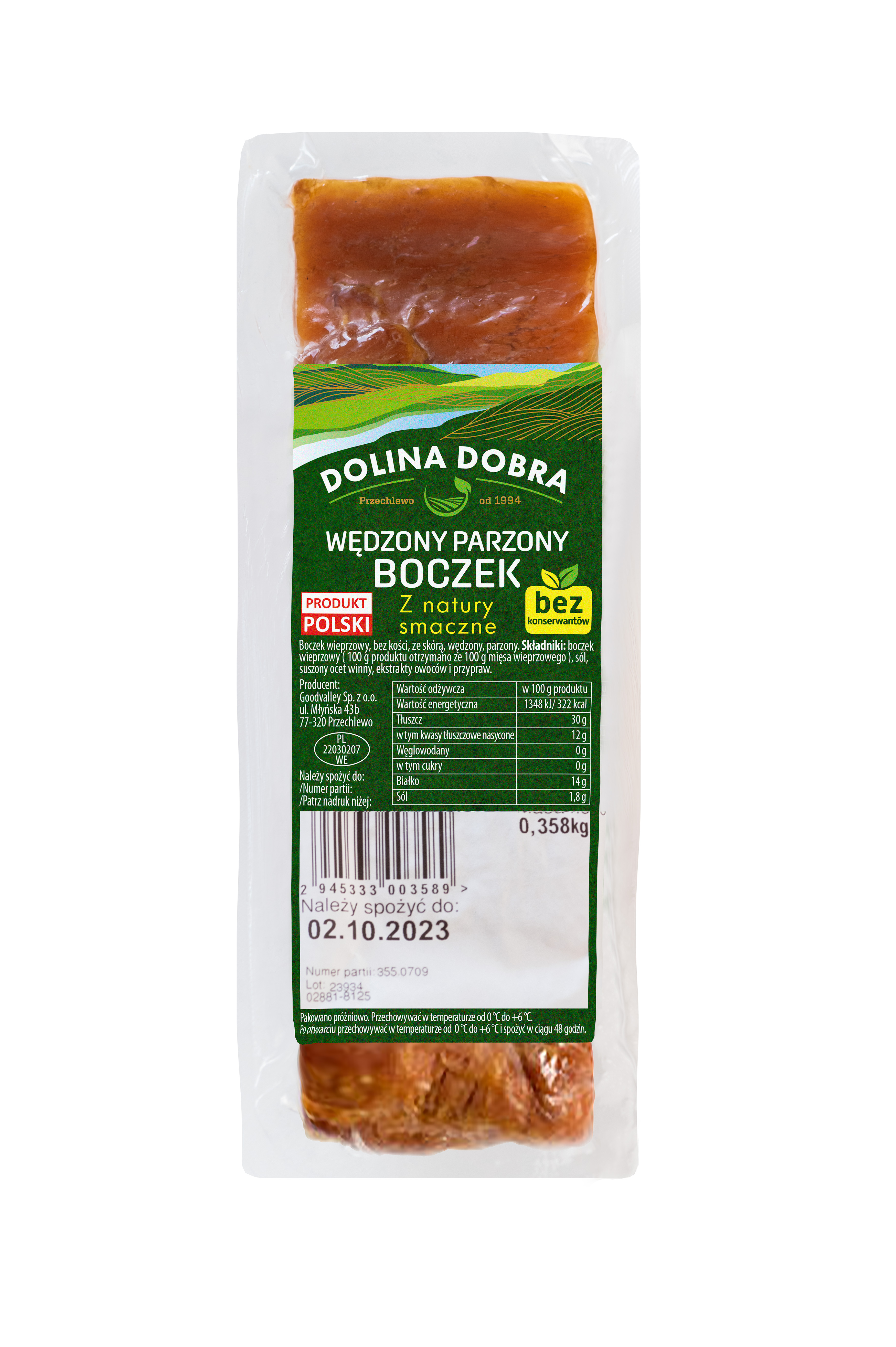 DOLINA DOBRA Boczek wędzony parzony (280g-420g)