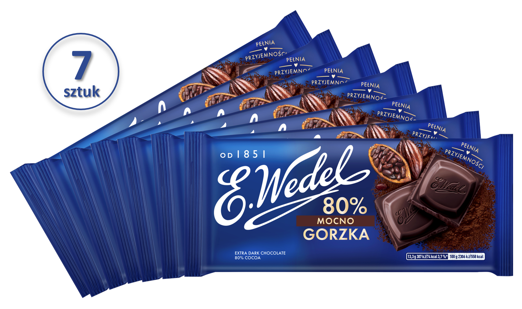WEDEL Czekolada mocno gorzka 80% 7 szt.