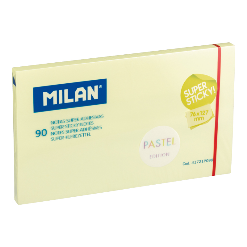 MILAN Karteczki samoprzylepne SUPER STICKY PASTEL 127x76mm 90 kartek, żółte