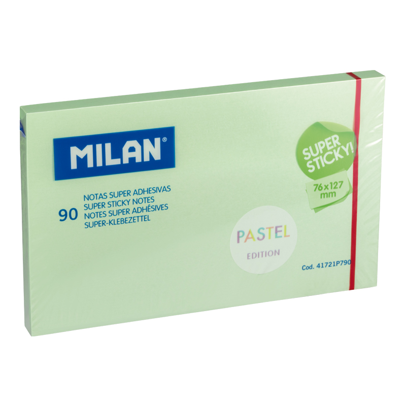 MILAN Karteczki samoprzylepne SUPER STICKY PASTEL 127x76mm 90 kartek, zielone