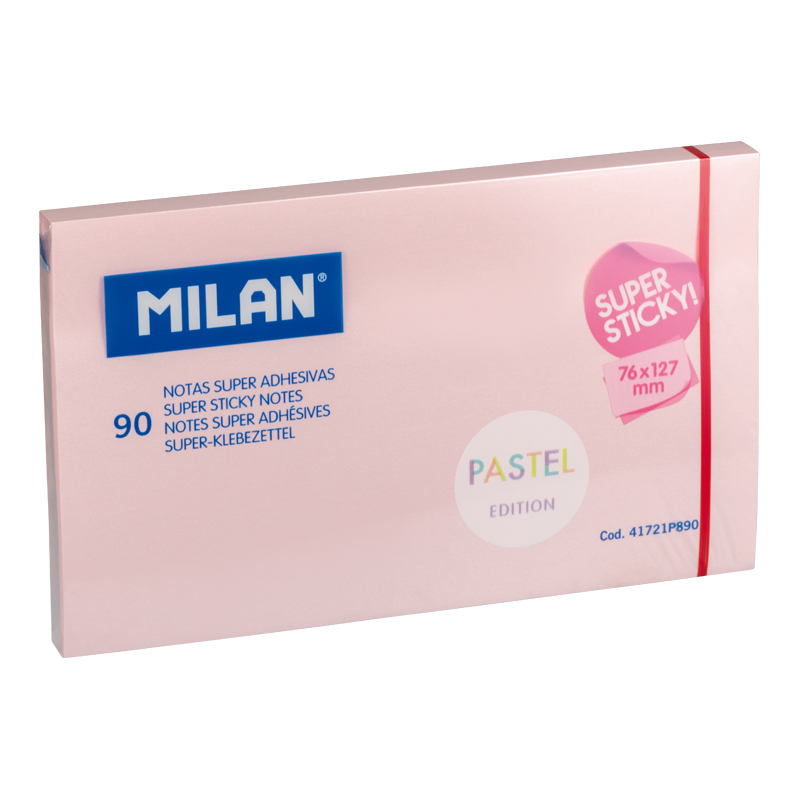 MILAN Karteczki samoprzylepne SUPER STICKY PASTEL 127x76mm 90 kartek, różowe