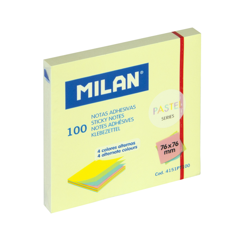 MILAN Karteczki samoprzylepne mix 4 kolorów, 76x76mm 100 kartek