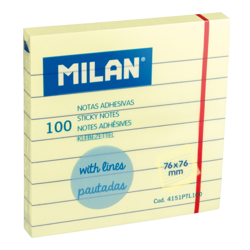 MILAN Karteczki samoprzylepne żółte w linię 76x76mm 100 kartek