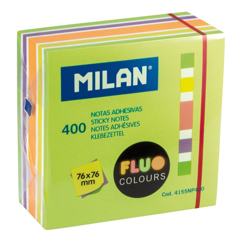 MILAN Karteczki samoprzylepne FLUO kostka mix 5 kolorów 76x76mm 400 kartek