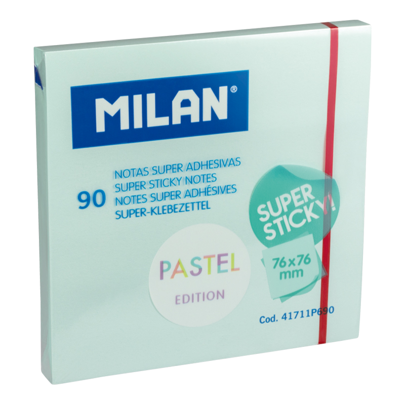 MILAN Karteczki samoprzylepne SUPER STICKY PASTEL 90 kartek, niebieskie