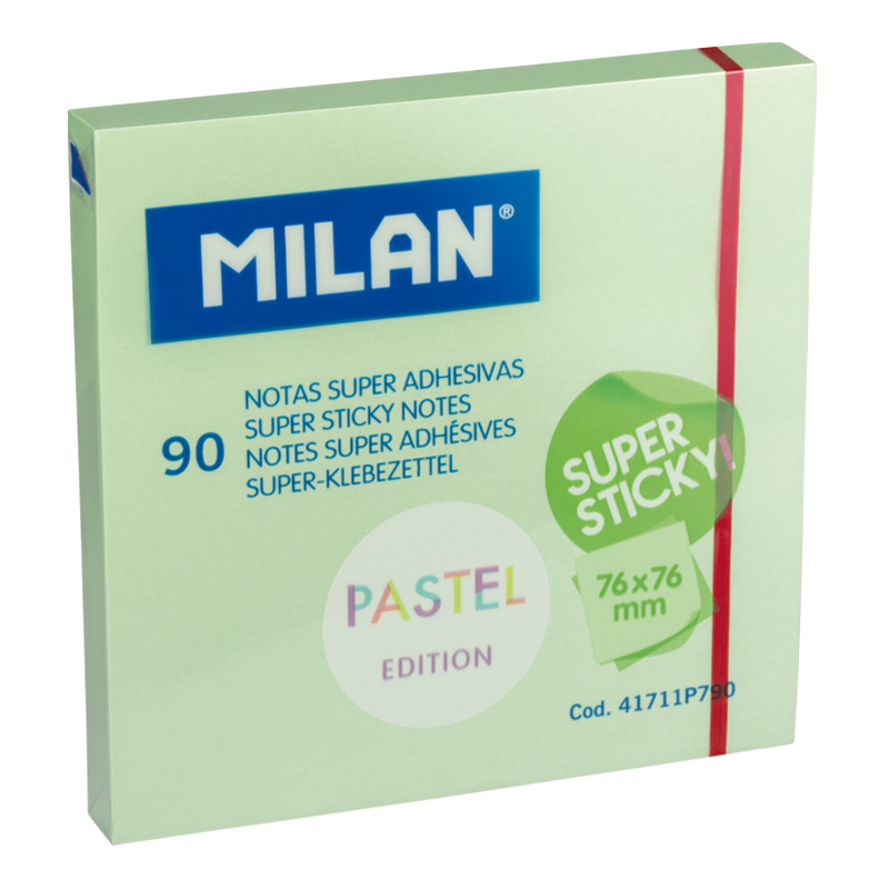 MILAN Karteczki samoprzylepne SUPER STICKY PASTEL 76x76mm 90 kartek, zielone