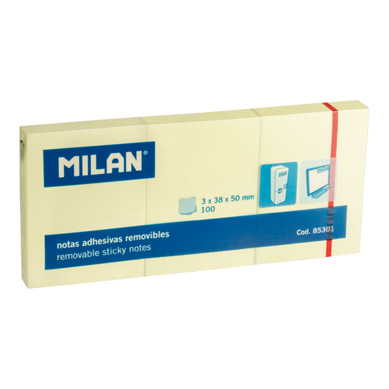 MILAN Karteczki samoprzylepne 3x38x50mm 100 kartek, żółte
