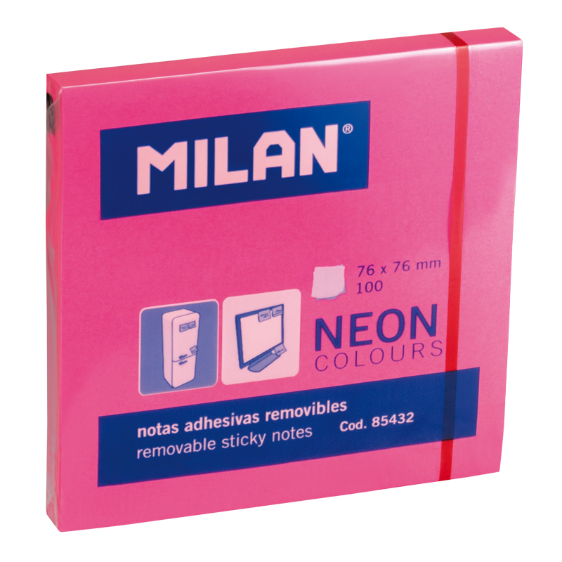 MILAN Karteczki samoprzylepne NEONOWE 76x76mm 100 kartek, różowe