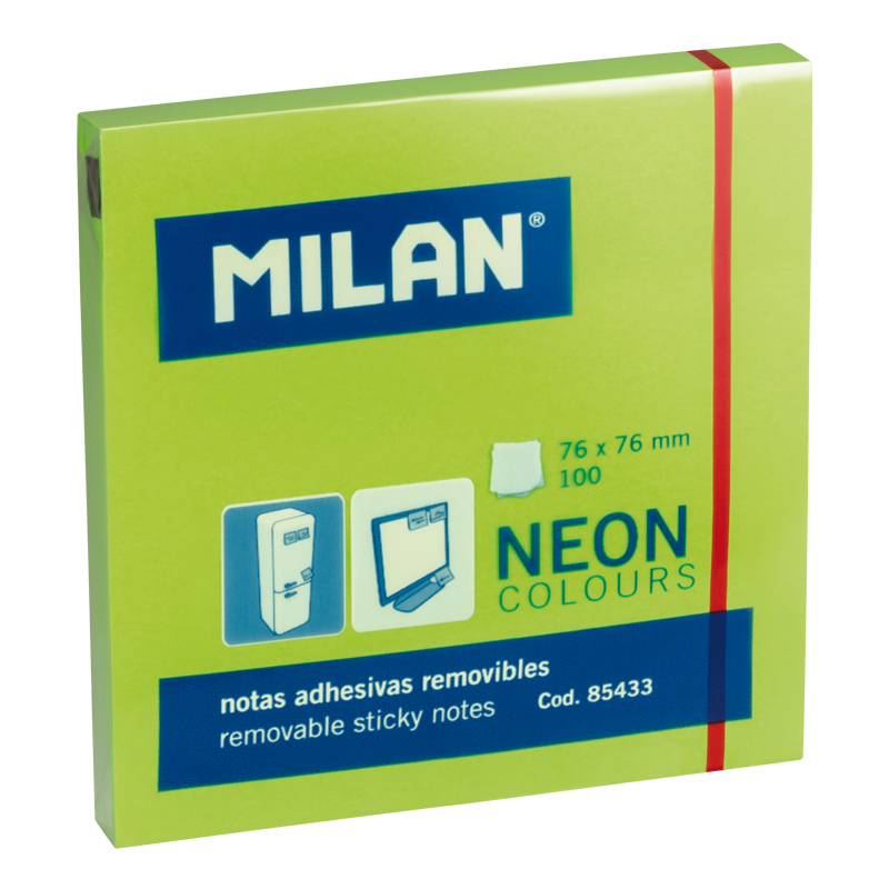 MILAN Karteczki samoprzylepne NEONOWE 76x76mm 100 kartek, zielone