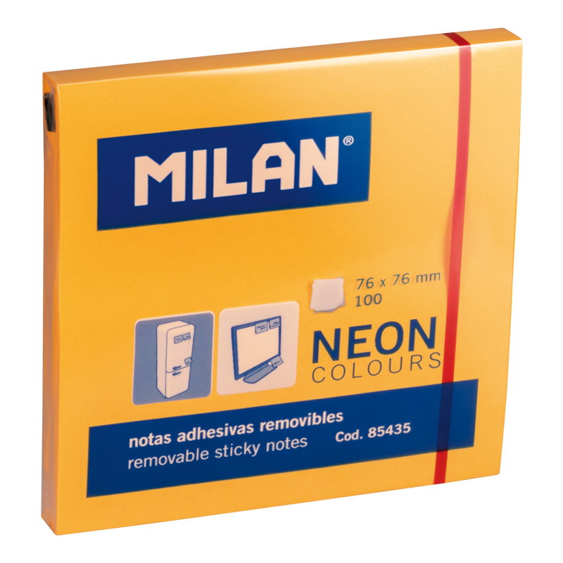 MILAN Karteczki samoprzylepne NEONOWE 76x76mm 100 kartek, pomarańczowe