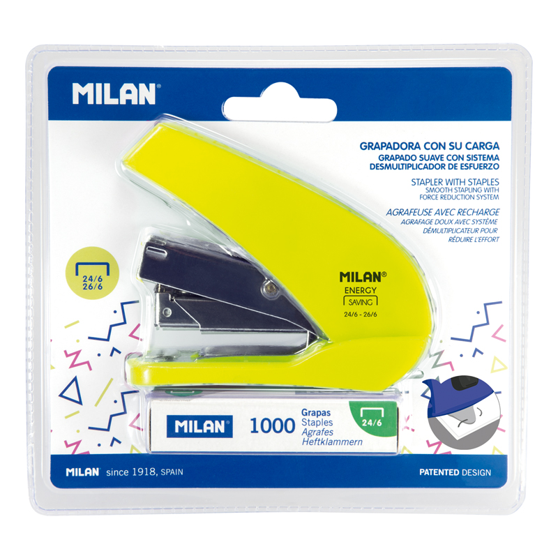 MILAN Zszywacz 9 cm ENERGY SAVING żółty