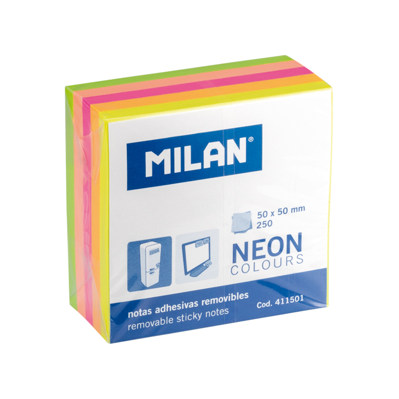 MILAN Karteczki NEON mix mini kostka 50x50mm 250 kartek
