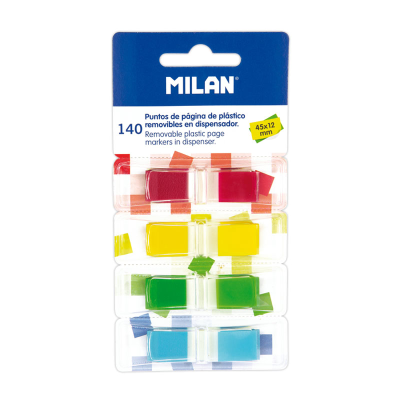 MILAN Indeksy transparentne FLUO 4 kolory 45x12mm 140 kartek