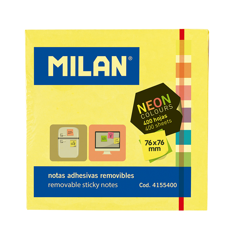 MILAN Karteczki NEON kostka 7 kolorów 76x76mm 400 kartek