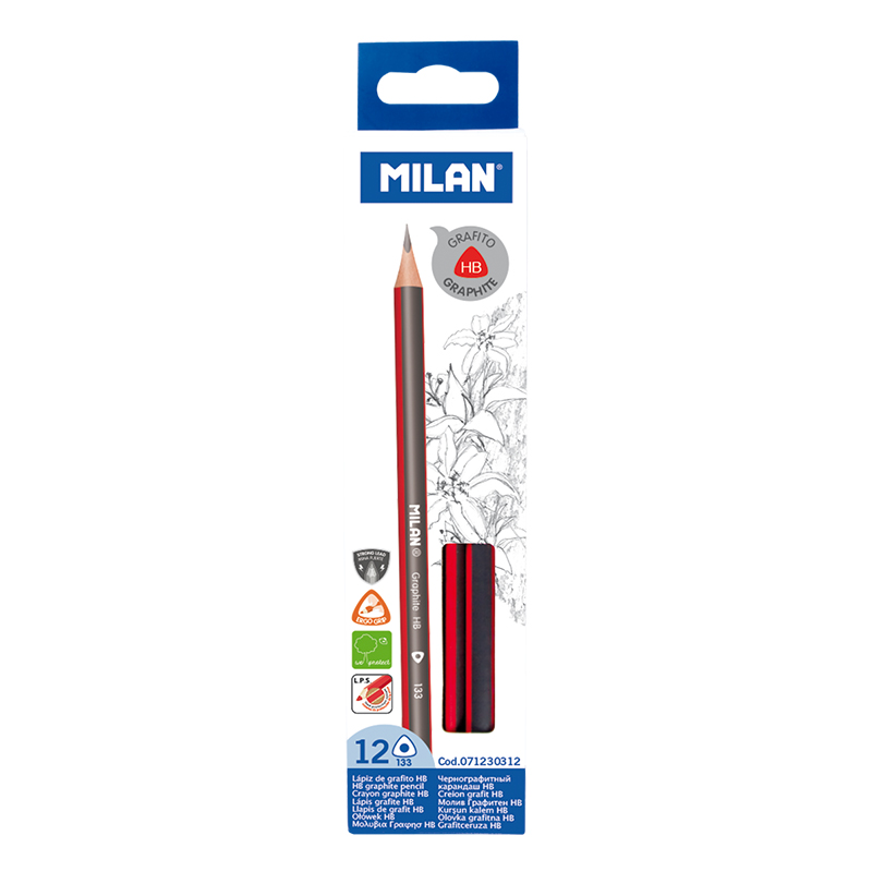MILAN Ołówki trójkątne HB, kartonik 12 szt.