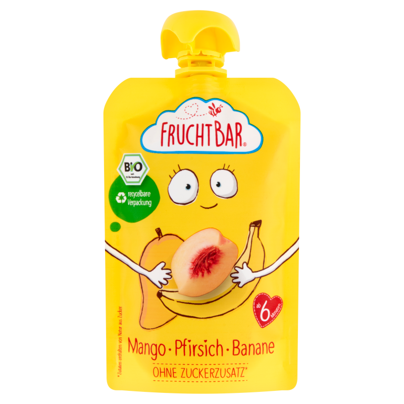 FRUCHTBAR Mus banan, brzoskwinia, mango po 6 miesiącu BIO