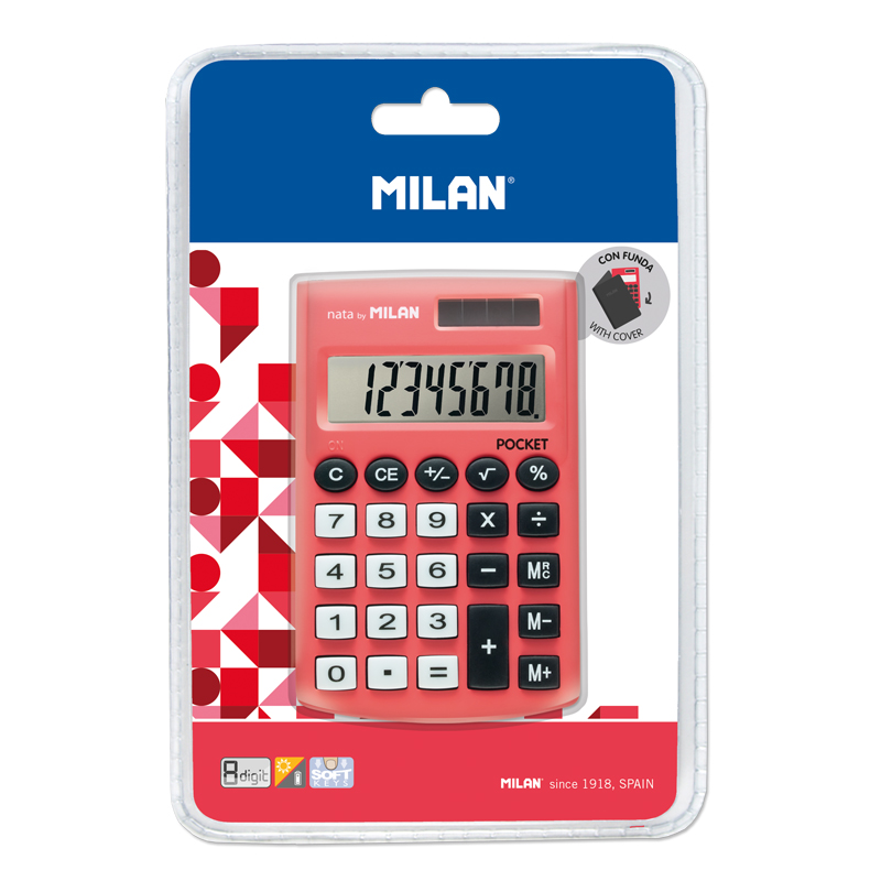MILAN Kalkulator kieszonkowy POCKET TOUCH 8 poz. czerwony
