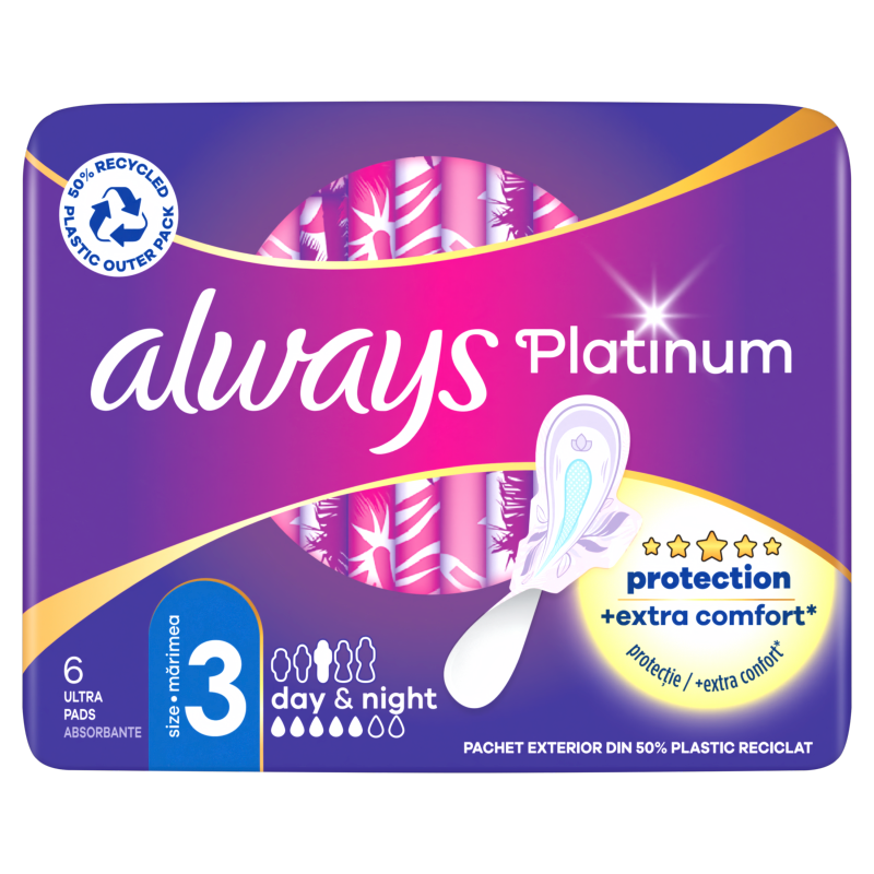 ALWAYS PLATINUM Ultra Night Podpaski ze skrzydełkami x 6