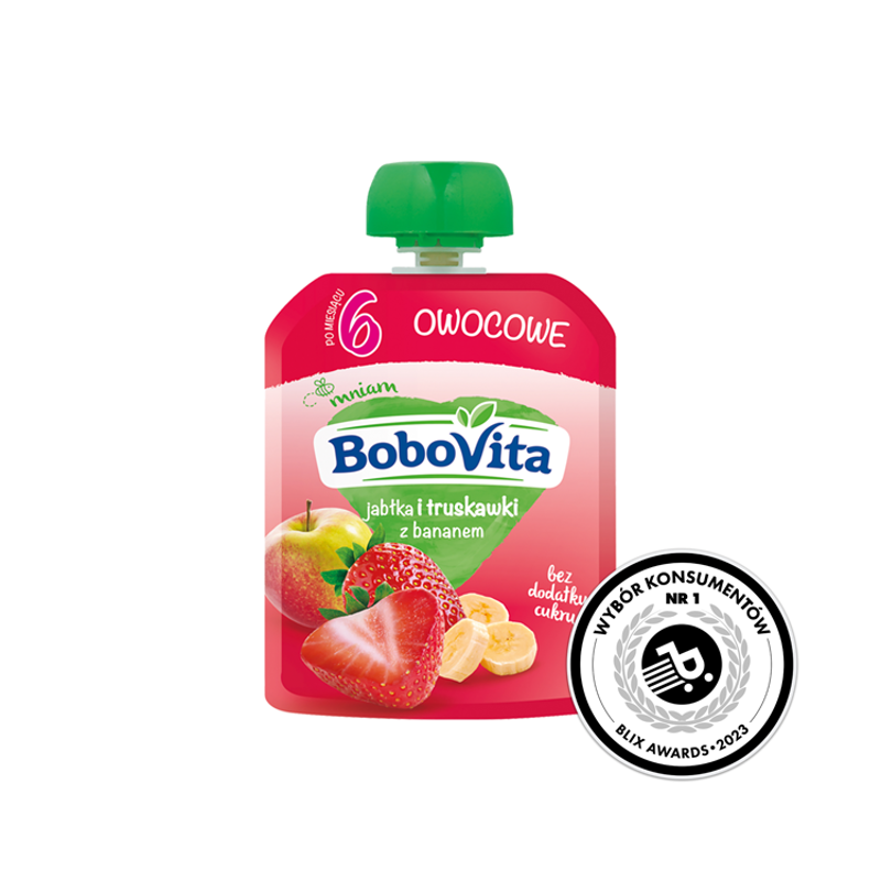 BOBOVITA Mus jabłka i truskawki z bananem po 6 miesiącu (tubka) frisco.pl