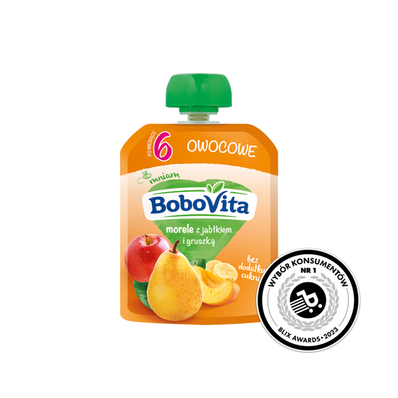 BOBOVITA Mus morele z jabłkiem i gruszką po 6 miesiącu (tubka) frisco.pl