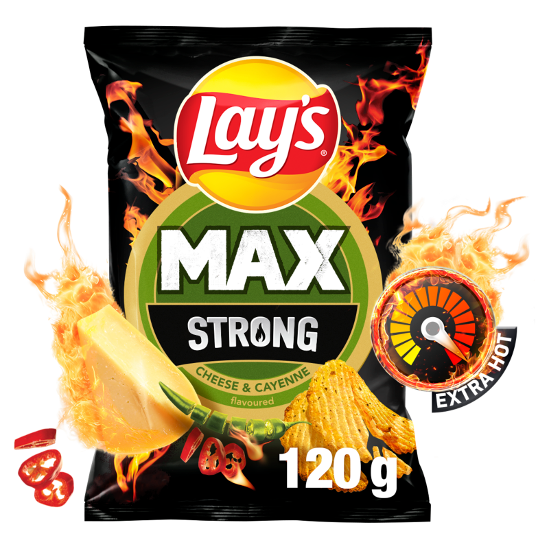 LAY'S MAX Strong Chipsy ziemniaczane karbowane o smaku sera i ostrej papryki