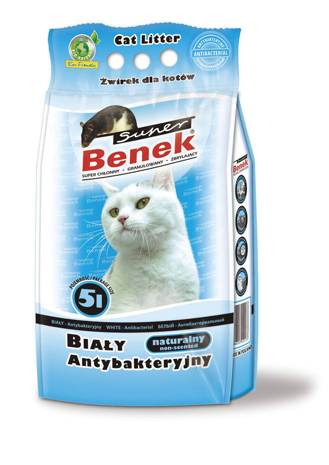 SUPER BENEK Żwirek biały bentonitowy antybakteryjny dla kotów