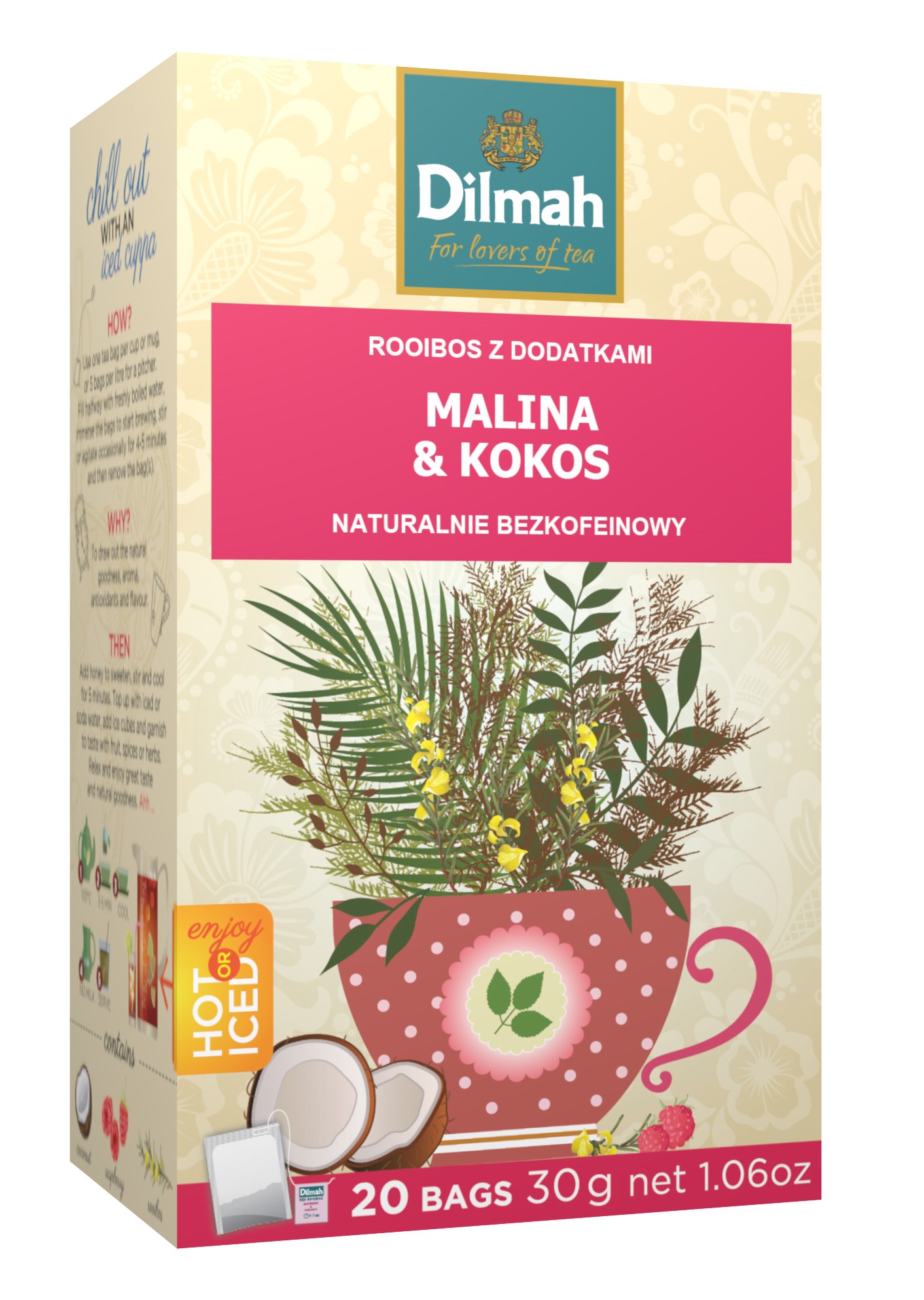 DILMAH Napar malina z kokosem 20 torebk ex.