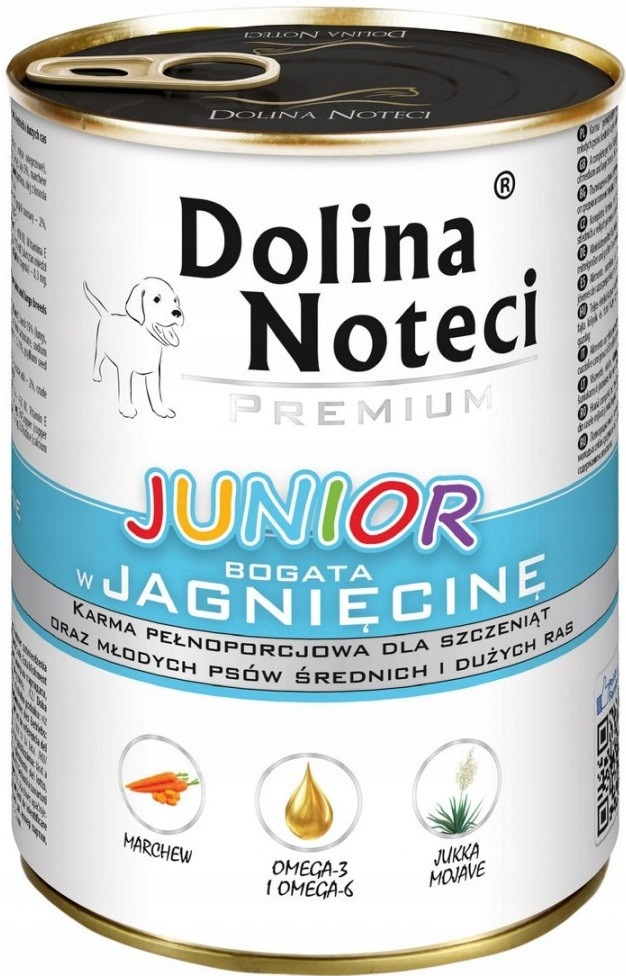 DOLINA NOTECI Junior Mokra karma dla psa bogata w jagnięcinę (puszka)