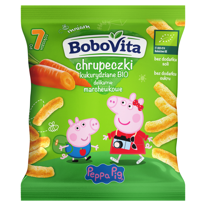 BOBOVITA BIO Chrupeczki kukurydziane - delikatnie marchewkowe po 7 miesiącu Świnka Peppa