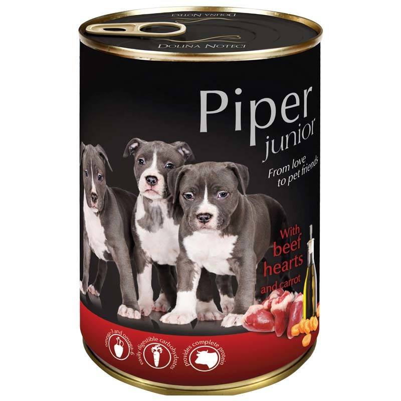 PIPER ANIMALS Mokry pokarm dla psa junior z sercami wołowymi i marchewką
