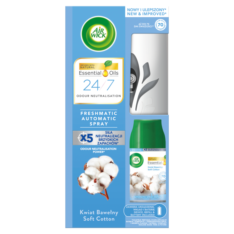 AIR WICK Freshmatic Automatyczny odświeżacz powietrza i wkład kwiat bawełny - wkład + urządzenie (zawiera baterię)
