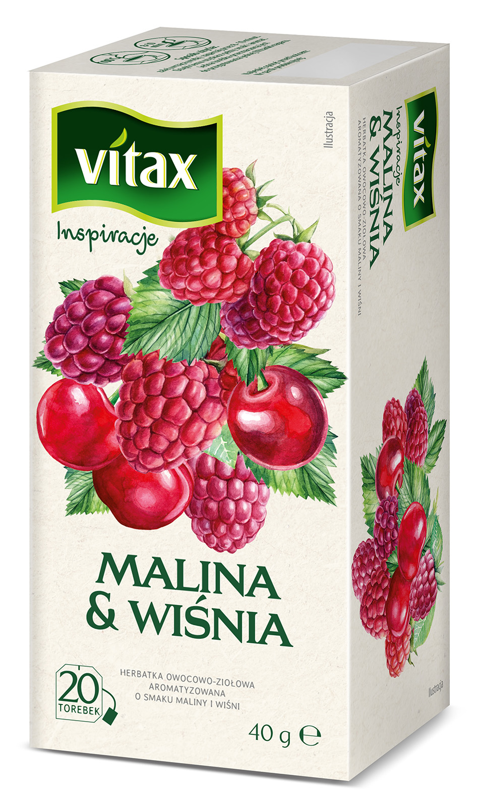 VITAX Inspiracje Herbata owocowo-ziołowa o smaku maliny i wiśni 20 torebek ex.