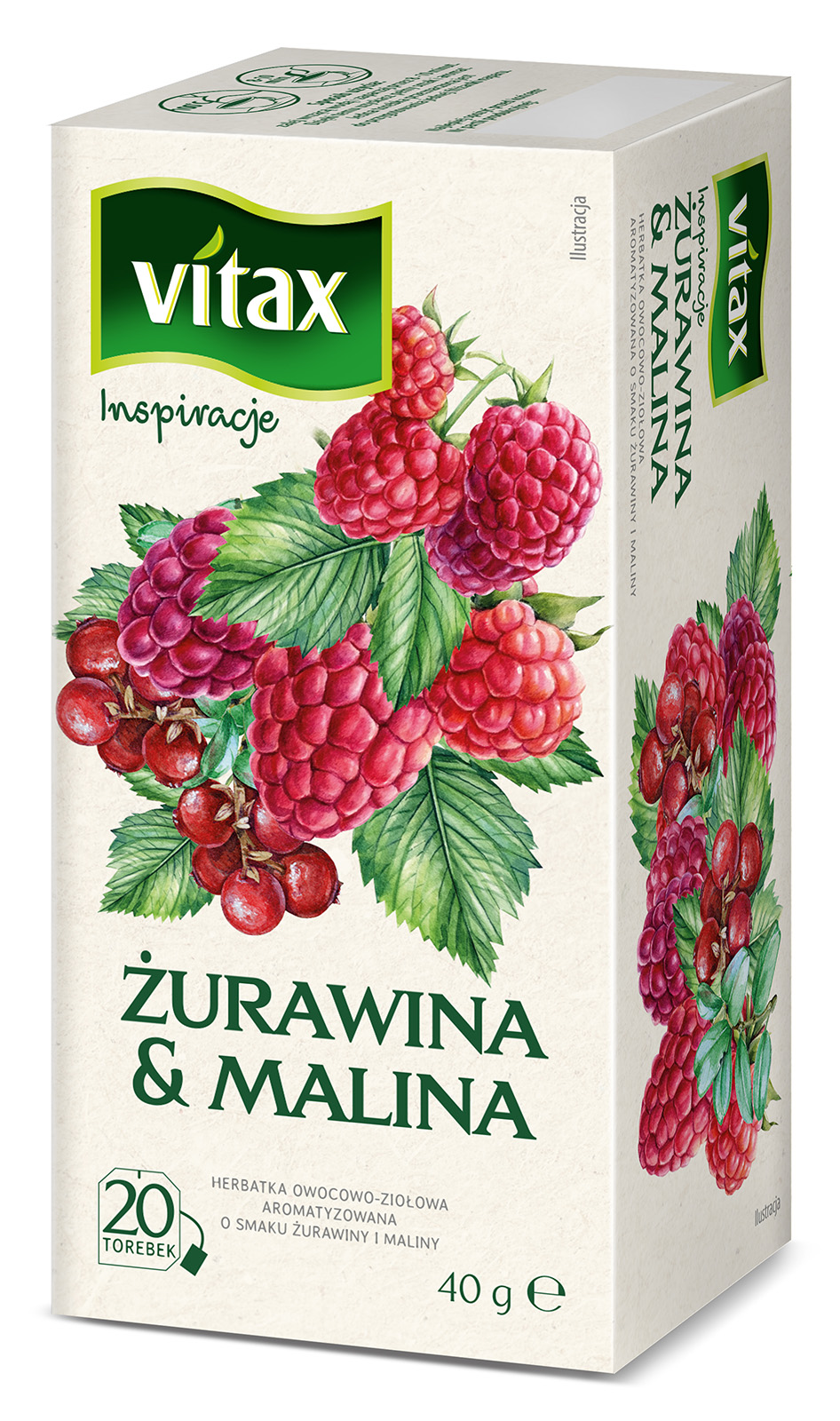 VITAX Inspiracje Herbata owocowo-ziołowa o smaku żurawiny i maliny 20 torebek ex.