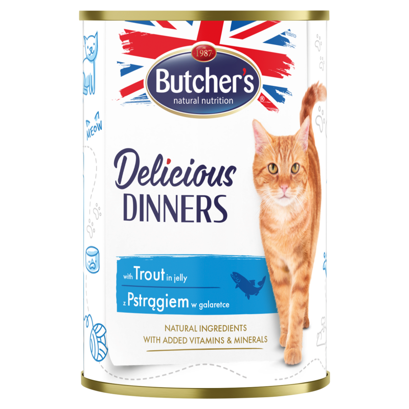 BUTCHER'S Delicious Dinners Karma dla kotów kawałki z pstrągiem w galaretce frisco.pl