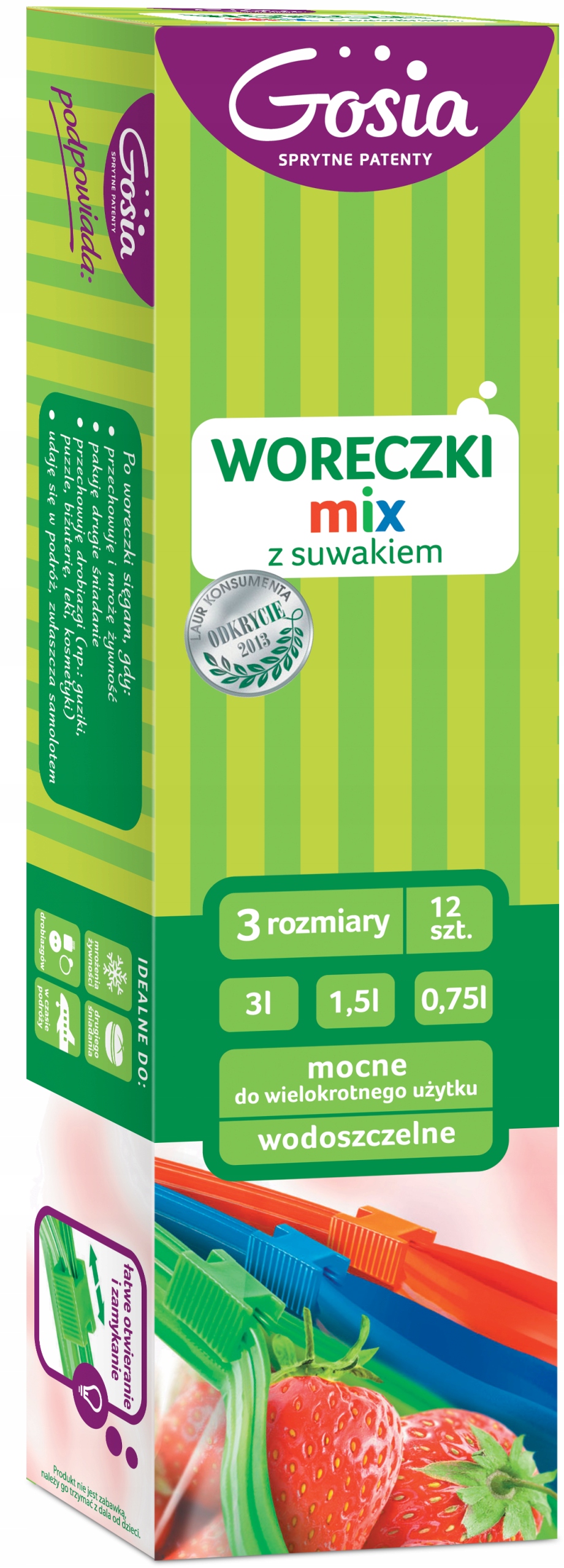GOSIA Woreczki z suwakiem 12 sztuk (3l, 1,5l 0,75l) frisco.pl