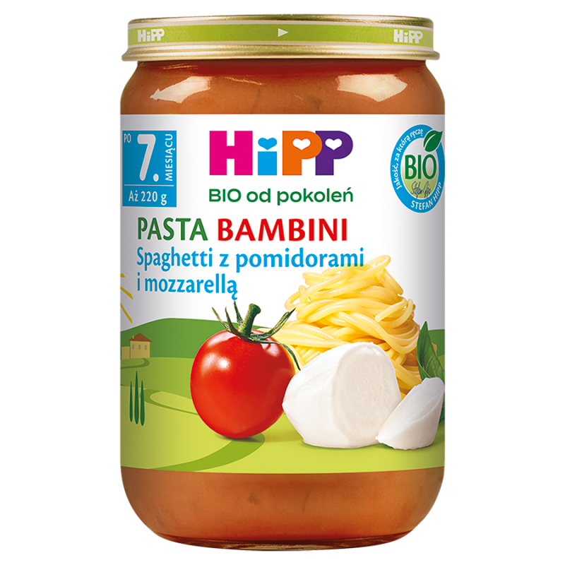 HIPP BIO Spaghetti z pomidorami i mozzarellą - po 7 miesiącu