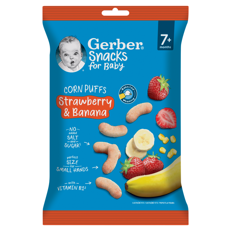 GERBER Chrupeczki kukurydziane bananowo - truskawkowe po 7 miesiącu życia