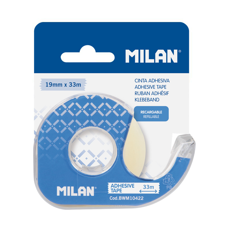 MILAN Taśma samoprzylepna niewidoczna krystaliczna 19 mm x 33 m z dyspenesrem na blistrze