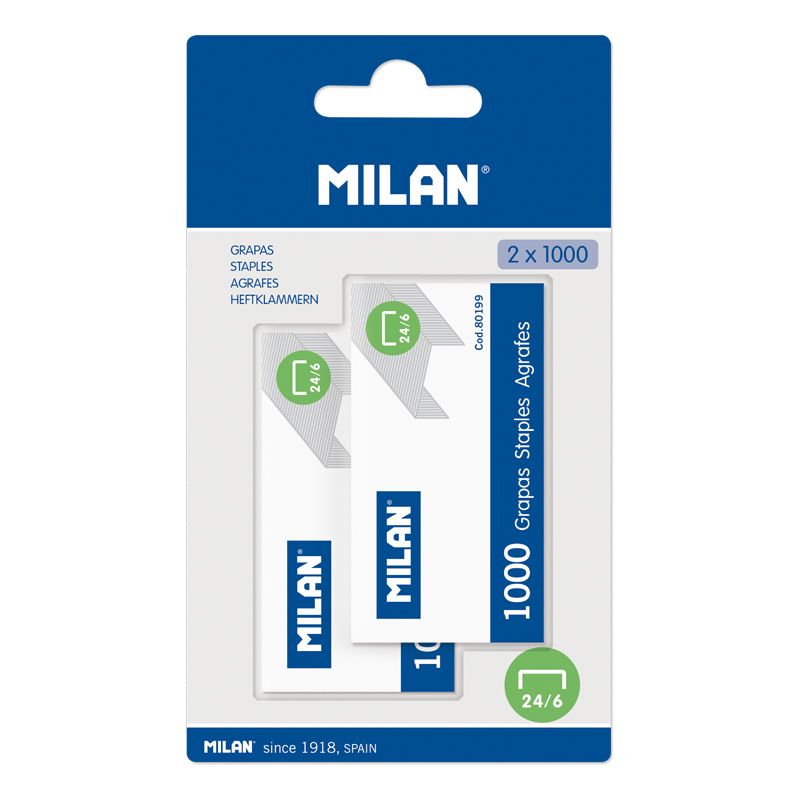 MILAN Zszywki metalowe 24/6 1000 szt. 2 op. na blistrze