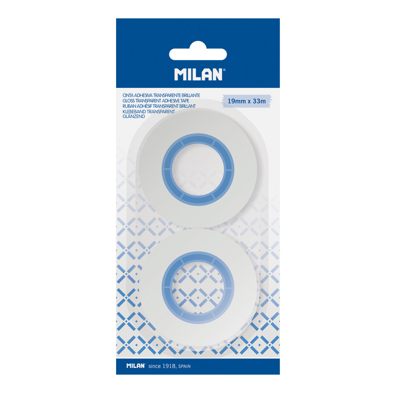 MILAN Taśma samoprzylepna krystaliczna 19 mm x 33 m 2 szt. na blistrze
