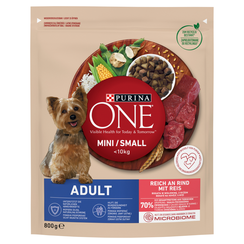 PURINA ONE Mini Adult Karma dla psów bogata w wołowinę z ryżem