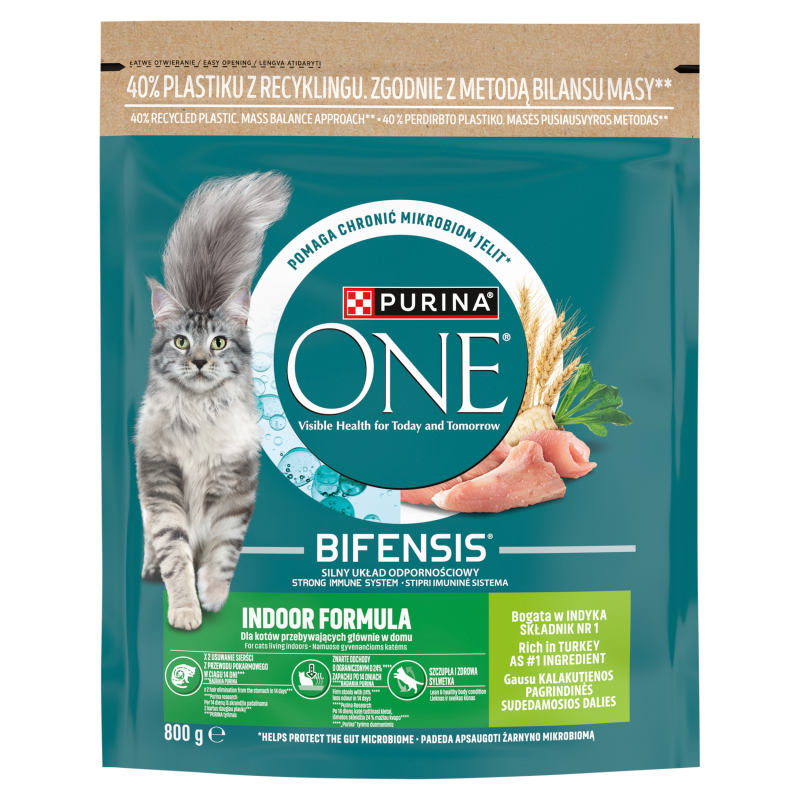 PURINA ONE Indoor Formuła Karma dla dorosłych kotów bogata w indyka i ziarna frisco.pl